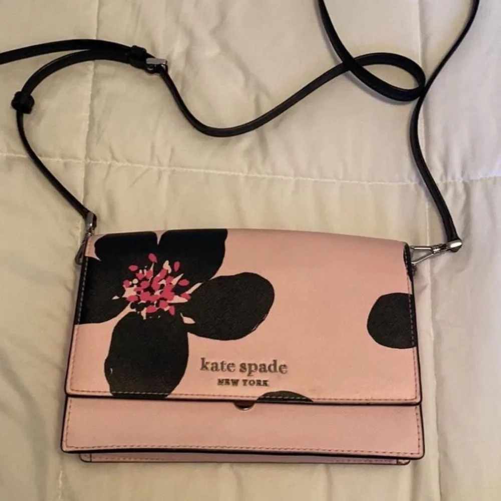 kate spade Pink Floral Crossbody Bag with Navy Accents